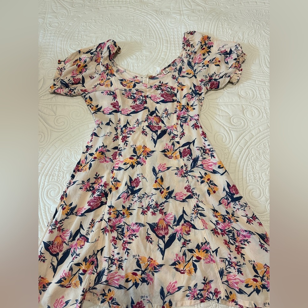 Roxy Cream Dress with Pink and Purple Floral Accents